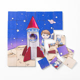 Magic Magnetic Wooden Puzzle with Cotton Bag - Astronaut in Space