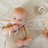 Silicone Bead Teether with Organic Cotton Bag - Heart with Blue Beads