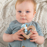 Silicone Bead Teether with Organic Cotton Bag - Heart with Blue Beads