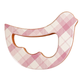 Solid Maple Wood Bird Rattle & Teether (Pink Plaid) – Natural Wooden Baby Toy | Made in the USA 🇺🇸