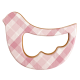 Solid Maple Wood Bird Rattle & Teether (Pink Plaid) – Natural Wooden Baby Toy | Made in the USA 🇺🇸