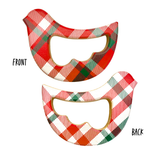 Solid Maple Wood Bird Rattle & Teether (Christmas Plaid) – Natural Wooden Baby Toy | Made in the USA 🇺🇸
