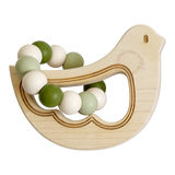 Silicone Bead Teether with Organic Cotton Bag - Bird | Made in the USA 🇺🇸