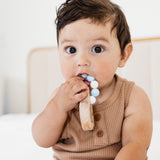 Silicone Bead Teether with Organic Cotton Bag - Heart with Blue Beads