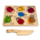Kid's Chef-in-Training Wooden Cutting Board with Handcrafted One Piece Wooden Knife | Made in the USA
