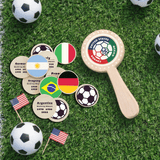 Kids Football Fun Pack | Soccer Fans Party Favors | Wooden Noisemaker and Soccer Tokens