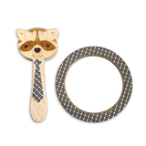 Printed Raccoon Single-Piece Rattle and Matching Mirror