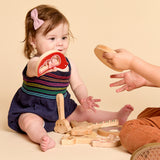 Solid Maple Wood Bird Rattle & Teether (Pink Plaid) – Natural Wooden Baby Toy | Made in the USA 🇺🇸