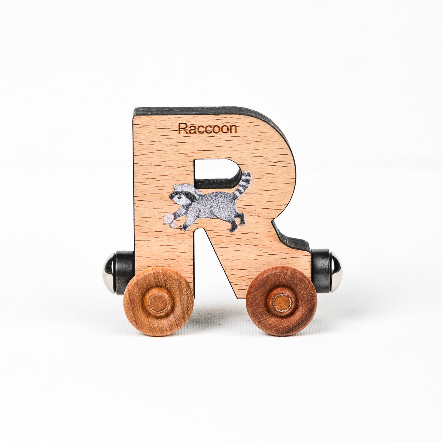 Letter "R" with a raccoon.