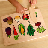 Kid's Chef-in-Training Veggie Wooden Cutting Board with Handcrafted Wooden Knife | Made in the USA