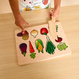 Kid's Chef-in-Training Veggie Wooden Cutting Board with Handcrafted Wooden Knife | Made in the USA